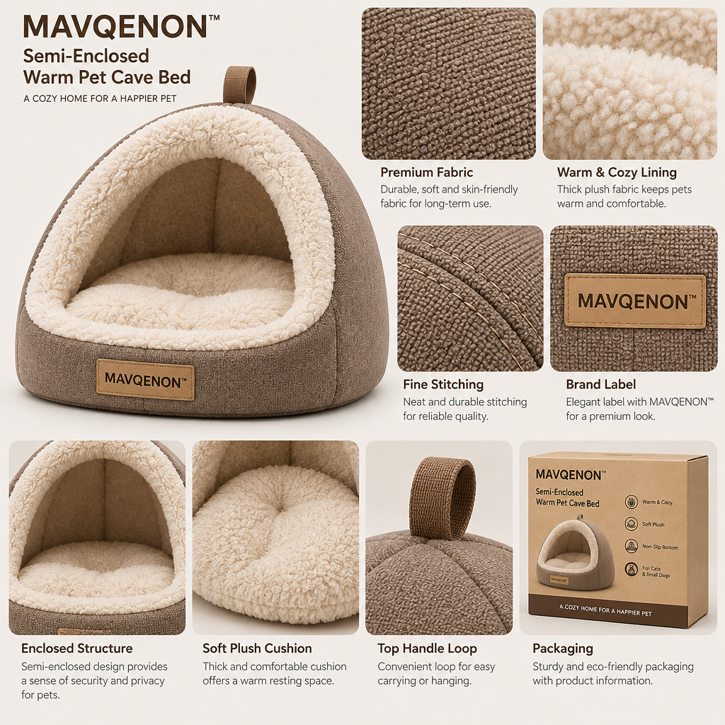 MAVQENON™ Semi-Enclosed Warm Pet Cave Bed image 6