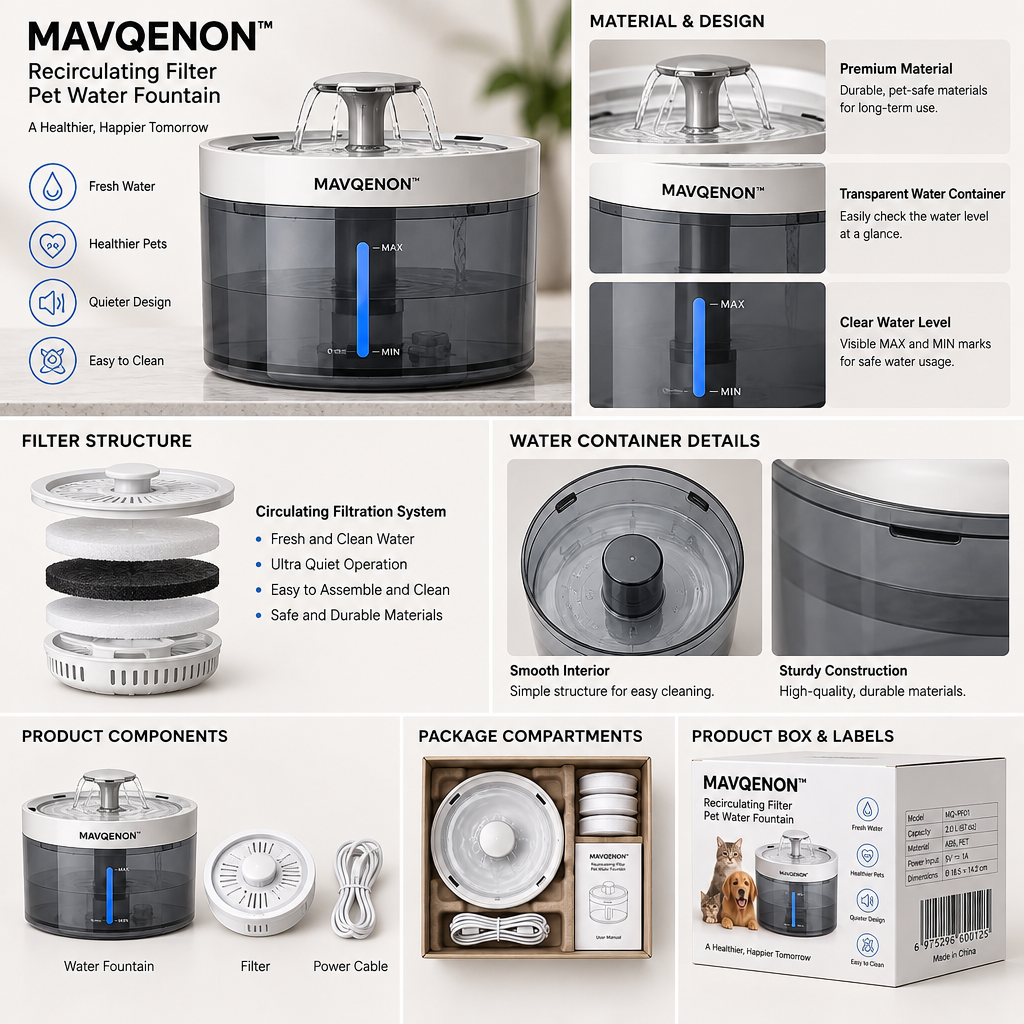 MAVQENON™ Recirculating Filter Pet Water Fountain image 6
