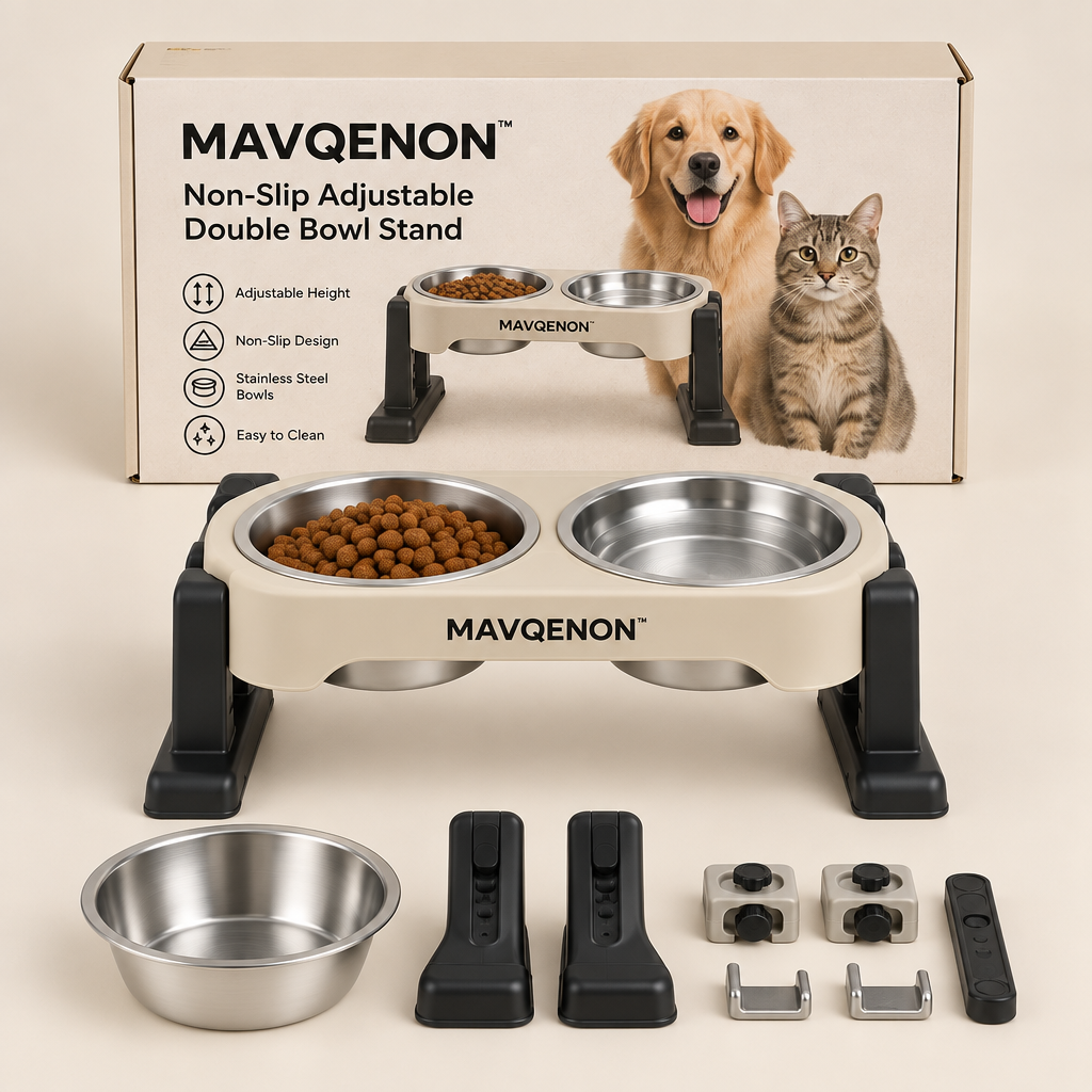 MAVQENON™ Non-Slip Adjustable Double Bowl Stand primary image