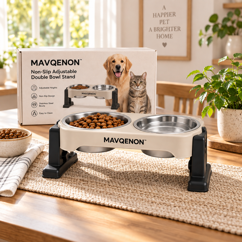 MAVQENON™ Non-Slip Adjustable Double Bowl Stand image 2