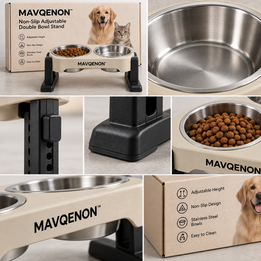 MAVQENON™ Non-Slip Adjustable Double Bowl Stand image 3