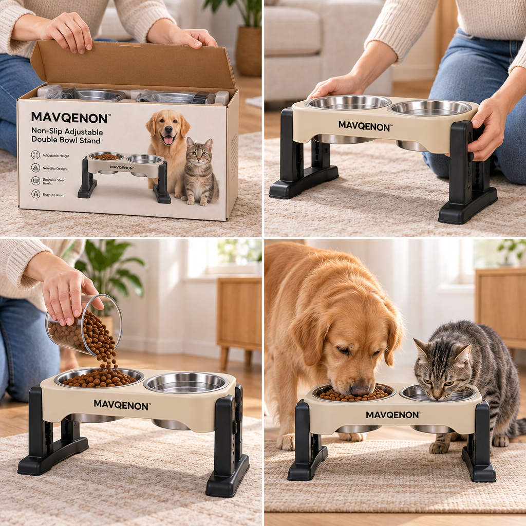 MAVQENON™ Non-Slip Adjustable Double Bowl Stand image 4