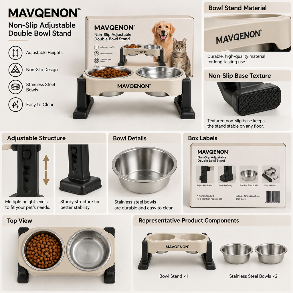 MAVQENON™ Non-Slip Adjustable Double Bowl Stand image 6