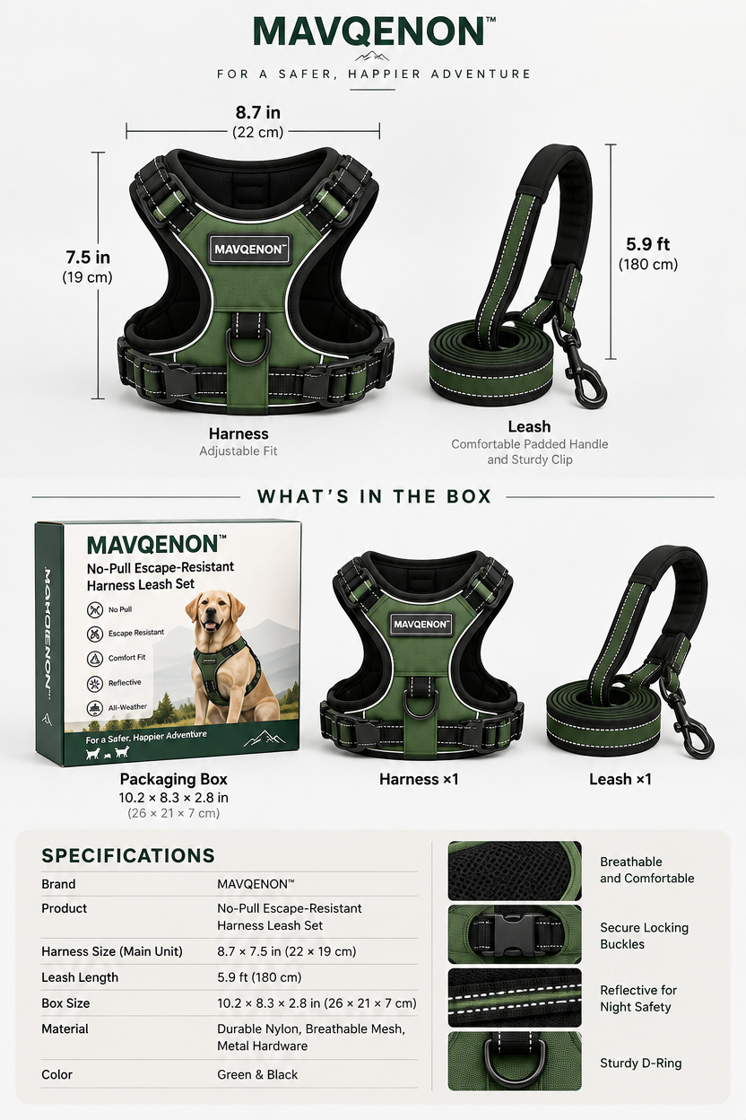 MAVQENON™ No-Pull Escape-Resistant Harness Leash Set image 6